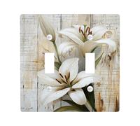 Elegant Lily Light Switch Cover Plates/Outlet Covers, White Floral Design for Home Décor, Thermoplastic Wall Plates, Standard Size Double Toggle