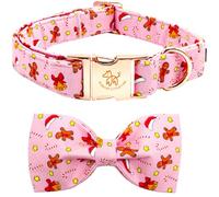 Elegant Little Tail Christmas Dog Collar - Gingerbread Man Print, Pink Bow, Cute Winter Puppy Collar, Adjustable for Small Dogs