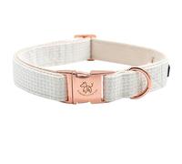 Elegant Little Tail - Durable Wedding White Cotton Herringbone Collar - Girl & Boy Dog Collar, Adj. for S-M-L Dogs
