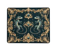 Elegant Lizard Motif Mouse Pad, Deep Teal Wildlife Design with Gold Accents, Artistic Non-Slip Gaming Mousepad for Home and Office Use Square 8x10 Inch