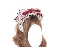 Elegant Lolita Bowknot Headband Multi-Layer Bowknot Hairband Maid Hair Accessories for Women (Red, One Size)