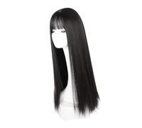 Elegant Long Black Straight Wig with Bangs - 28.3 Inch Heat Resistant Synthetic Wig for Women - Fashionable Style for Cosplay, Daily Wear & Events