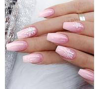 Elegant Long False Nails Christmas Nails With Snowflake And Sequins Art Press On For Women 24Pcs Set Party Ready Fingertips