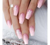 Elegant Long False Nails Christmas Nails With Snowflake And Sequins Nails Art Press On Nails For Women 24Pcs Set