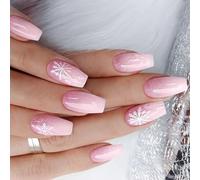 Elegant Long False Nails Christmas With Snowflake And Sequins Art Press On For Women 24Pcs Set Christmas False Nails For Women
