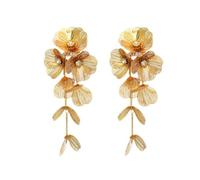 Elegant Long Flower Leaf Statement Dangle Earrings Chic Floral Leaf Y-Necklace Romantic Flower Jewelry for Women (E Gold)