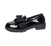 Elegant Low Heel Casual Shoes for Women with Bow Detail Thick Sole Classic British Modern Everyday Wear Comfortable Footwear (Black, 5)