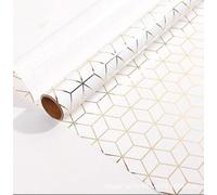 Elegant Luxurious Geometric White Gift Wrapping Paper With Gold Foil Abstract Rhombus Lattice Geometric Pattern - 1 Mini Roll 17 X 10 ft Per roll 14.1 sq.ft.ttl - For Wedding Birthday, Bridal Shower