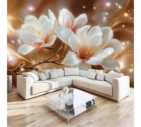 Elegant Luxury Flowers Branches Diamond Wall Mural 200 x 140 cm Camel Non-Woven Photo Wallpaper, Large Wall Covering for Living Room & Bedroom, Paste the Wall