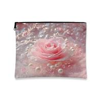 Elegant Makeup Bag, Peach Rose Vintage Cosmetic Travel Bags for Women, Portable Small Canvas Zipper Pouch, Gift Skincare Toiletry Bag Organizer, Peach, 7x9 Inch, Rose