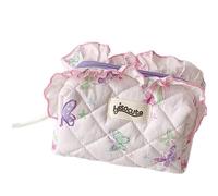 Elegant Makeup Bag with Lace Trim Cosmetics Bags Large Capacity Storage Pouches Toiletries Organizers for Women and Girls Polyester Cotton Toiletry Bag