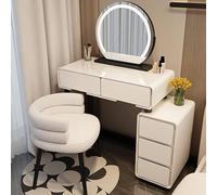 Elegant Makeup Vanity Table Set with Adjustable Touch Light White Dressing Table with Mirror Cushioned Stool & Storage Drawers Perfect Bedroom Decor (50cm/19.7in)