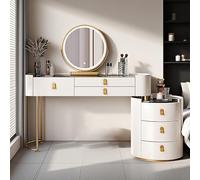 Elegant Makeup Vanity Table with Adjustable 3 Color Mirror Tempered Glass Top Anti Fall Design 80 cm White Perfect for Bedroom Storage with Drawers (Chair Not Included)