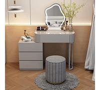 Elegant Makeup Vanity Table with LED Cloud Mirror Gray Upholstered Stool Simple Bedroom Dressing Station 80cm/31.4in - Perfect for Beauty Lovers and Home Decor.