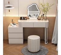 Elegant Makeup Vanity Table with LED Cloud Mirror White Dressing Table with Cushioned Stool Simple Bedroom Makeup Station (Size: 100cm/39.3in)