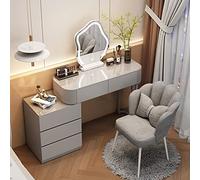 Elegant Makeup Vanity Table with LED Lights and Cloud Mirror 47.2in Gray Dressing Table Set with Padded Stool for Bedroom Simple and Stylish Makeup Station