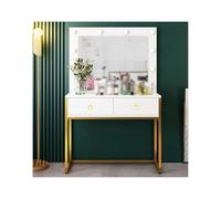 Elegant Makeup Vanity Table with Mirror & LED Lights Stylish Dressing Table for Girls & Women White Gold Finish 80 cm Perfect for Bedrooms & Beauty Spaces