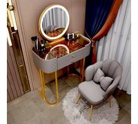 Elegant Makeup Vanity Table with Touch Control 3-Color LED Light Tempered Glass Desktop Modern Dressing Table Set for Women and Girls Size: 80cm - Grey