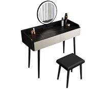 Elegant Makeup Vanity Table with Touchscreen LED Mirror Slate Finish Bedroom Storage Dresser Simple Design Includes Drawer Perfect for Beauty Essentials