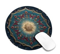 Elegant Mandala Design Mouse Pad, Blue Gold Decorative Pattern Non-Slip Gaming Mousepad, Rubber Washable Desk Mat for Home and Office Round 8x8 Inch