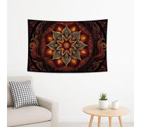 Elegant Mandala Flower Tapestry, Rich Brown and Orange Wall Hanging, Bohemian Decor for Autumn Living Room, Bedroom, Cozy Aesthetic 60x50 Inch