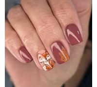 Elegant Maple Press On Nails Easy Application User Friendly False Nails For Parties Weddings Daily Use 24pc Red Brown Press On Nail