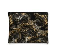 Elegant Marble Makeup Bag, Black and Gold Cosmetic Travel Pouch for Women, Portable Canvas Zipper Organizer, Stylish Skincare Toiletry Bag, Black, 7x9 Inch, Makeup