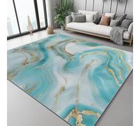 Elegant Marble Pattern Area Rug 120x180 cm Washable NonSlip Carpet for Living Room Bedroom Dining Room Kids Room Office Teal & White Short Pile