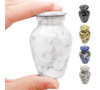 Elegant Marble Style Small Keepsake Urns - Metal Little Mini Urn for Human Ashes - Secure Screw Top - Small Personal Size - Carrara White Finish