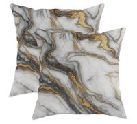 Elegant Marble Throw Pillow Covers Set of 2, Black White Decorative Cushion Cases with Gold Accents, Modern Home Decor for Sofa Bed Couch 14x14 Inch