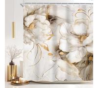 Elegant Marble White Gold Ombre Abstract Luxury Bathroom Shower Curtain Set