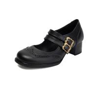 Elegant Mary Jane Costume Shoes Women's Dirndl Block Heel T-Strap, black, 2