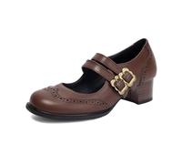 Elegant Mary Jane Costume Shoes Women's Dirndl Block Heel T-Strap, brown, 4