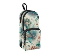 Elegant Mermaids Swimming Underwater Pencil Case, Big Capacity Pen Bag with Compartment Students Schoolbag Shape Stationery Organizer Pencil Pouch Marker Case for School Office Work