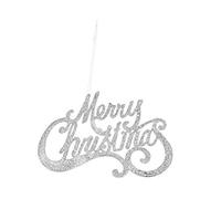 Elegant Merry Christmas Hanging Sign In Rose Gold, Gold, Silver, Red or Blue 26cm by 18cm with Gold Ribbon for Hanging (Silver)
