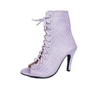 Elegant Mesh Lace High Heel Ankle Boots With Straps Breathable Open Toe Dance For Women White Womens Shoe