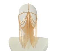 Elegant Metal Mask Dance Face Chain Jewellery Gothic Punk Tassels Headwear Chain Mask for Party Prom (Golden)