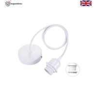 Linkind Metal Pendant Light Fitting, Ceiling Rose E27 Screw Lamp Holder with Lock Ring for Shade, 100cm Braided Flex Cable, Industrial Style, White, 1 Pack