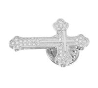 Elegant Metallic Cross Brooch Pin with Zircon for Formal Business Wear | Lightweight Brass Piece with Silver Finish, Suitable for Meetings and Occasions, Women’s Clothing Accessory
