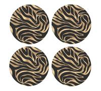 Elegant Metallic Gold Zebra Black Animal Print,Round MDF Cork Coasters, Mugs Pad, Cups Mat Set of 4 Drinks Coasters