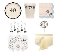 Elegant Milestone 40th Birthday 6 Person Deluxe Party Pack - 32 Piece Party Set with Tableware, Balloons, Swirls & Candle