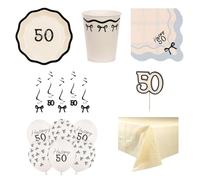 Elegant Milestone 50th Birthday 6 Person Deluxe Party Pack - Party Set with Tableware, Balloons, Swirls & Candle