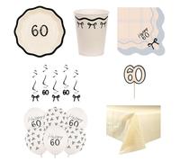 Elegant Milestone 60th Birthday 6 Person Deluxe Party Pack - Party Set with Tableware, Balloons, Swirls & Candle