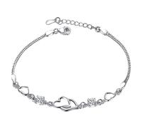 Elegant Mini Bracelets for Womens 925 Silver Bracelet Adjustable Bangle Heart Bracelets For Womens Girls Cubic Zirconia Birthstone 1pc (White, One Size)