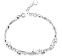 Elegant Mini Stars Beaded Charm Bracelet 925 Sterling Silver Box Chain Layered Bracelet,Adjustable Friendship Link Bracelet Jewelry for Women