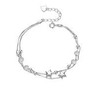 Elegant Mini Stars Beaded Charm Bracelet 925 Sterling Silver Box Chain Layered Bracelet Adjustable Multi Layered Rotating Bead Bangle For Women Girls Girlfriend