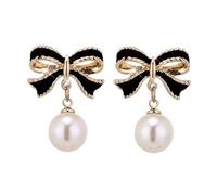 Elegant Minimalist Pearl Earrings For Women Delicate Drop Dangle Design Gentle Fashion Accessory Ideal Her Universal Jewelry Large Stud for (Black, 2.6x1.9cm)