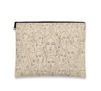 Elegant Minimalistic Makeup Bag, Faces Pattern Cosmetic Travel Pouch for Women, Portable Canvas Zipper Organizer, Spring Skincare Toiletry Bag, Beige, 7x9 Inch, Faces
