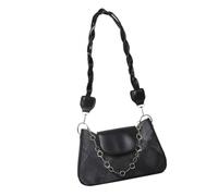 Elegant Minimalists Square Shoulder Bag with Chain for Daily Use Ladies PU Leather Braided Strap Underarm Handbag Purse, Black, Bohemian