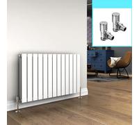 ELEGANT Modern 600 x 988mm Radiator Horizontal Flat Panel Radiator Single Panel White Rad Comes with Free Chrome Angled Radiator Valves